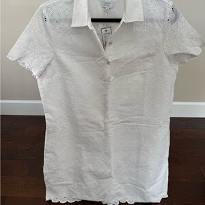 Crown & Ivy White Casual Dress with Classic Collar